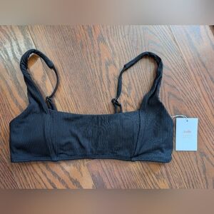 Andie Swim NEW Havana Rib Top Black Sz M Adjustable Straps Beach Vacation Class